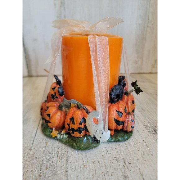 Halloween pumpkin stack holder candle pillar orange home decor candy corn - Picture 4 of 9